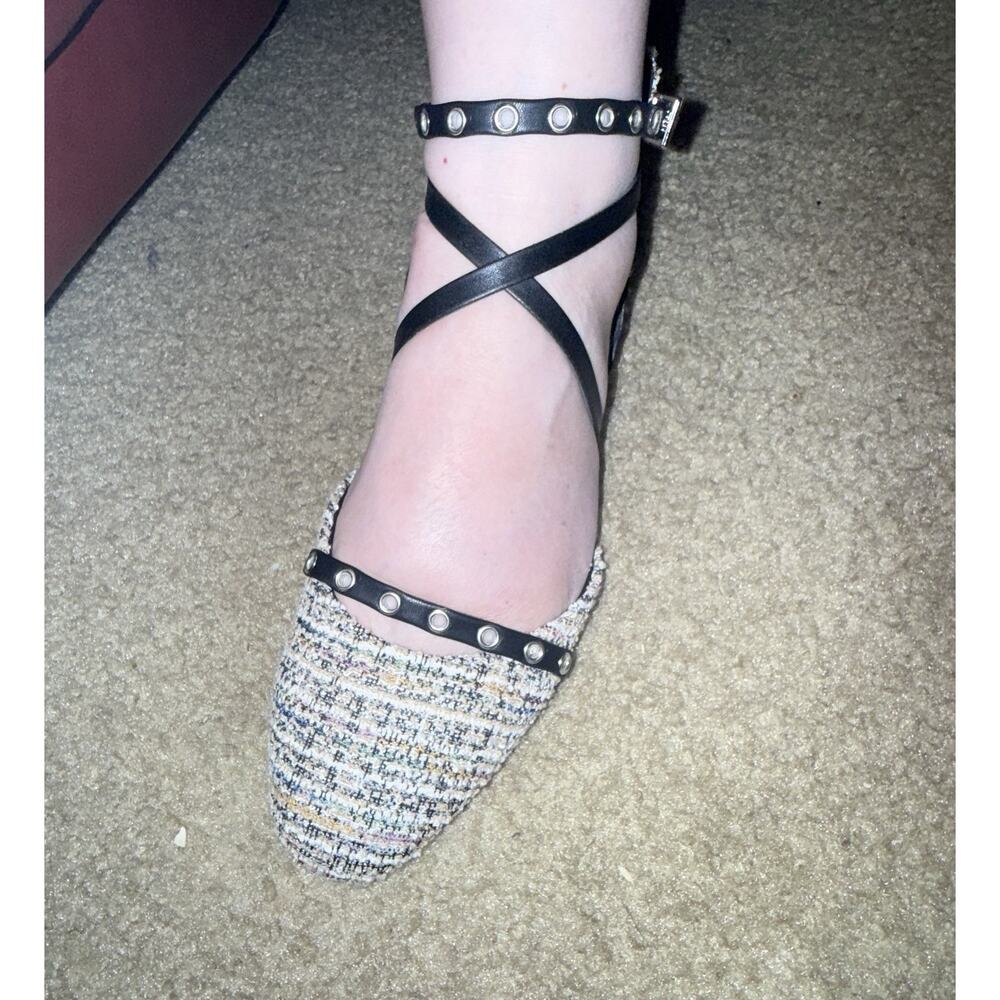 Kenneth Cole Mason d'Orsay Ankle Strap Flats Size 6 Black/Tweed - Picture 12 of 14